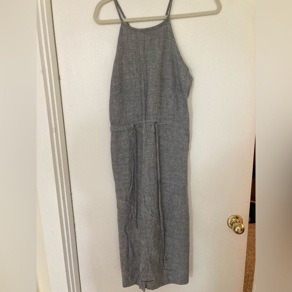Chambray strappy back midi teacher dress